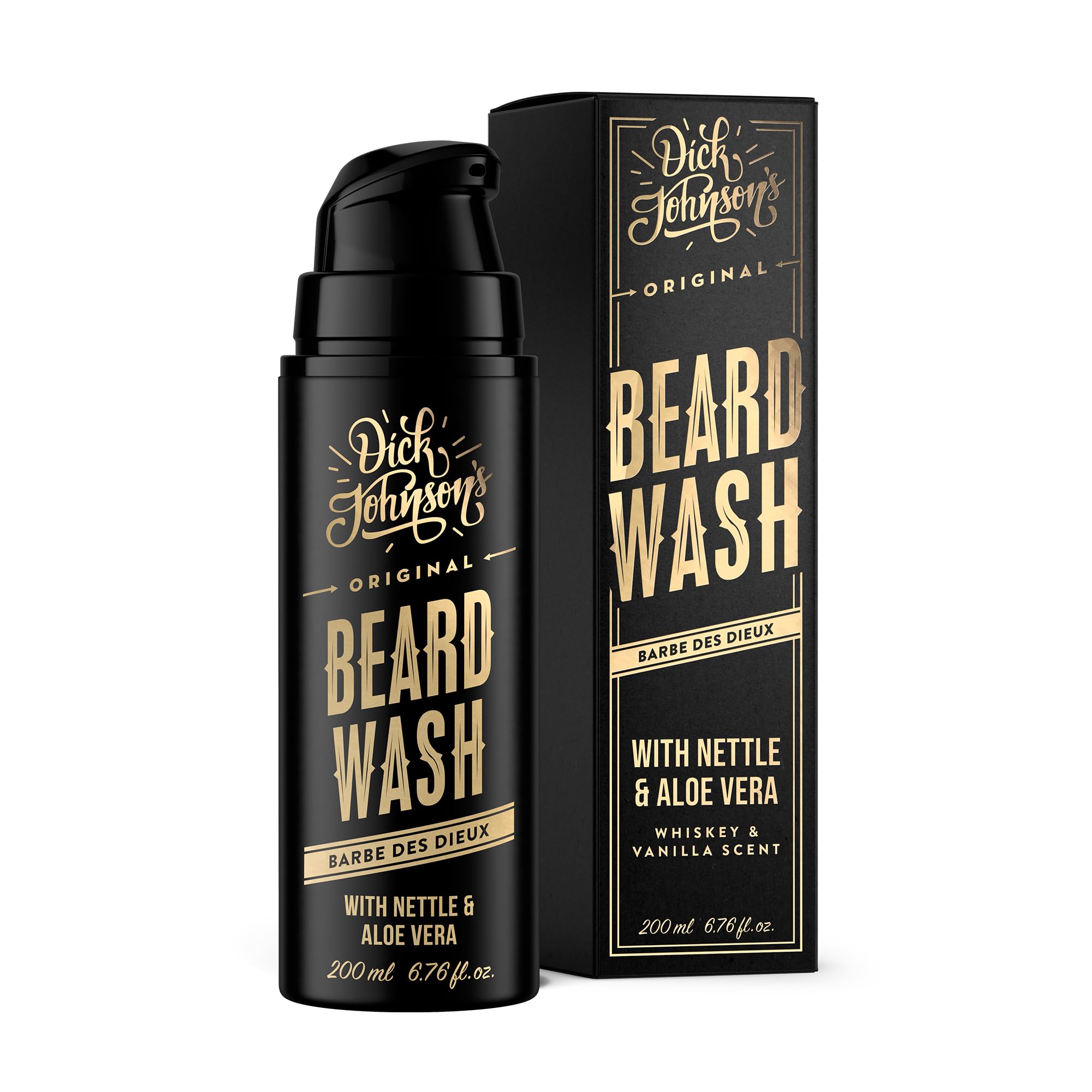 DICK JOHNSON Bartshampoo Godlike 200 ml – Bartseife Herren mit Brennesselextrakt– reinigt gründlich, schont die Haut & spendet Feuchtigkeit – Bart Shampoo mit Whiskey-Vanille-Duft