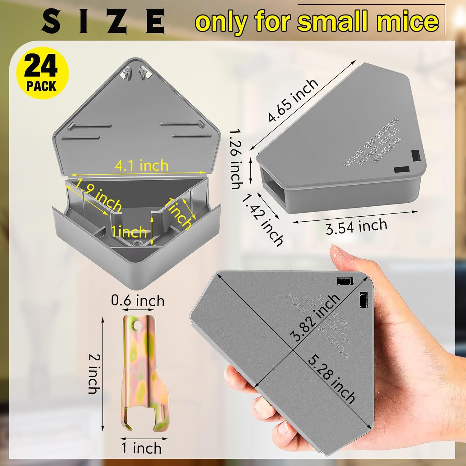 Qualirey 24 Pcs Mice Station with Key Triangle Mouse Station Lockable Reusable Bait Box, Enclosed Design for Indoor and Outdoor Use, Suitable for Small Mice (Gray)