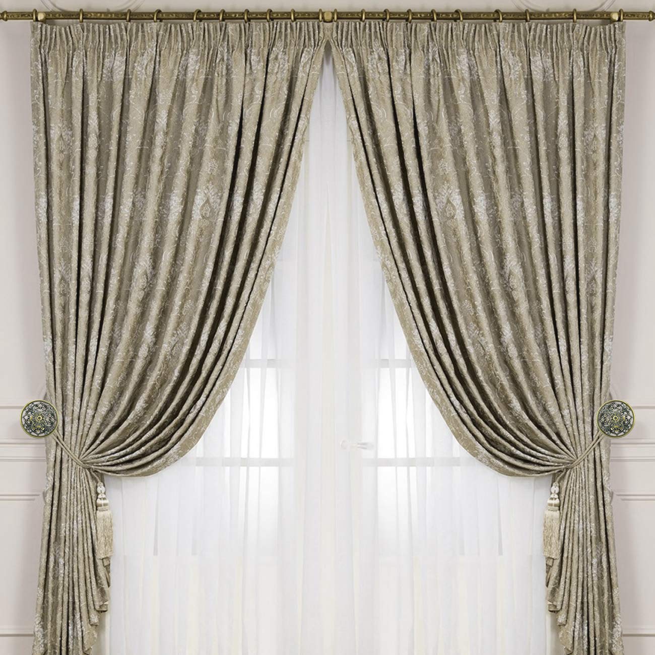 Fermatende da muro Lewondr Raccoglitenda 2 Pezzi in Bronzo con Fibbia Circolare Floreale con Viti, Accessori Decorazioni Tende Finestre Fermatende per Casa, Hotel, Ristorante- Bronzo