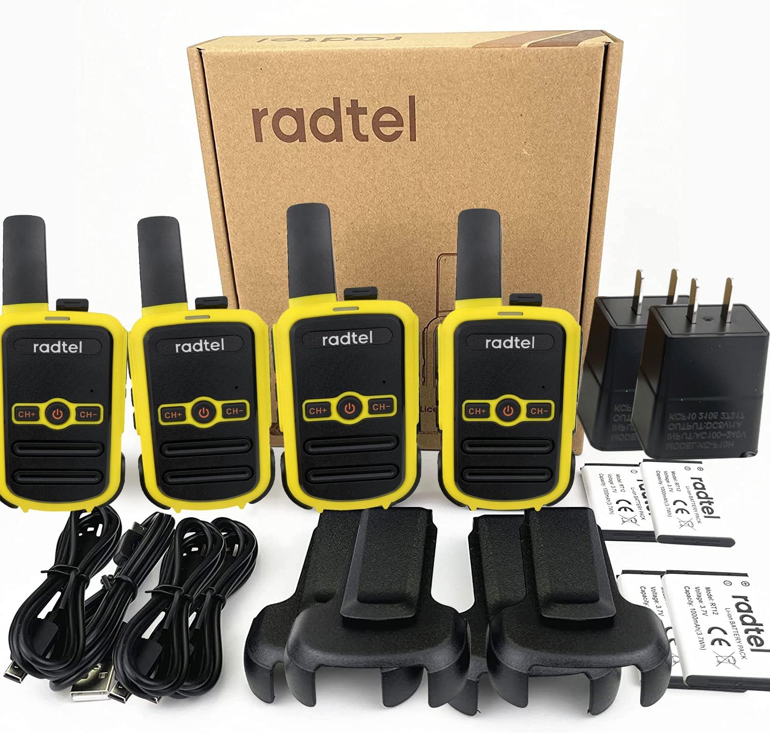 Radtel RT12 Rechargeable Walkie Talkies for Adults Long Range Handheld FRS Two Way Radio 16CH Handsfree VOX for Camping Hiking (4 Pack) (Yellow)