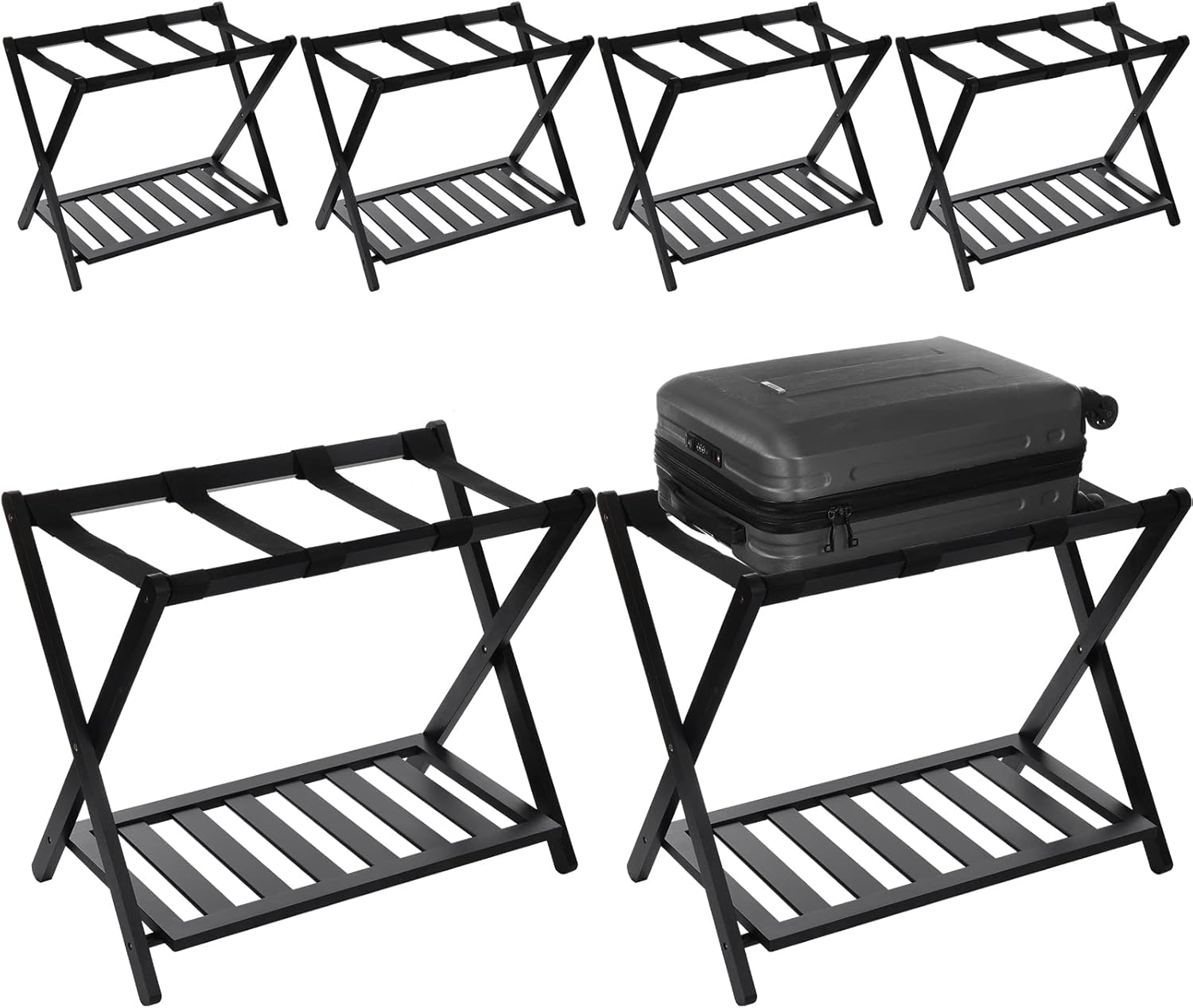 6 Pcs Luggage Racks Folding Luggage Stand Bamboo Luggage