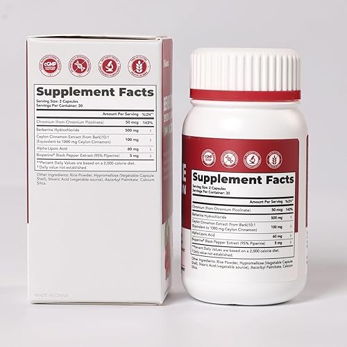 Miniatura 9 de Frishantic 500mg Berberine with Ceylon Cinnamon, Berberine Supplement for Blood Sugar Support, Metabolism*, Gluten-Free, Non-GMO & Vegan, 60 Capsules