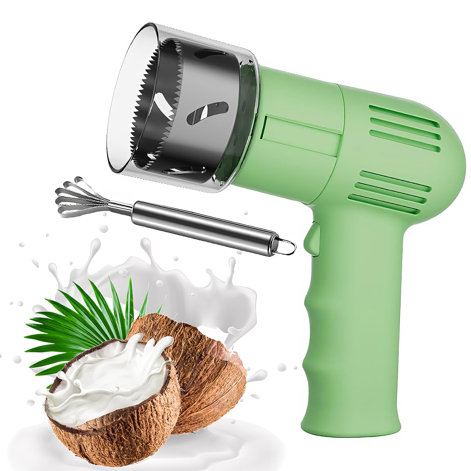 Ouvre-noix de coco électrique avec grattoir à noix de coco, ensemble d'outils portables pour ouvrir la noix de coco, livré avec protège-lame, foret de trou de 6 cm de diamètre, une clé Ouvre-noix de coco électrique avec grattoir à noix de coco, ensemble d'outils portables pour ouvrir la noix de coco, livré avec protège-lame, foret de trou de 6 cm de diamètre, une clé