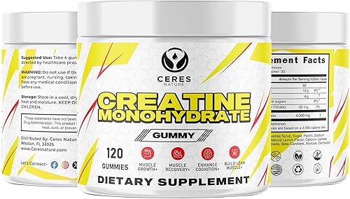 Miniatura 3 de Ceres Nature Gomitas de monohidrato de creatina diseñada para un máximo rendimiento y una recuperación rápida. Este sabroso y conveniente suplemento