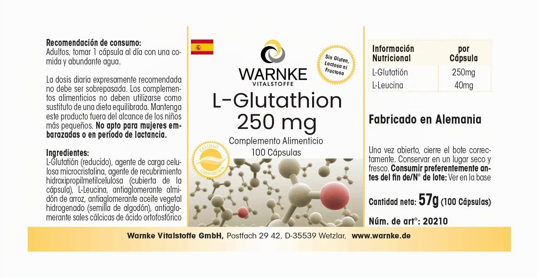 L-Glutathion 250mg - 100 gélules | Herba Direkt - Qualité des pharmacies allemandes