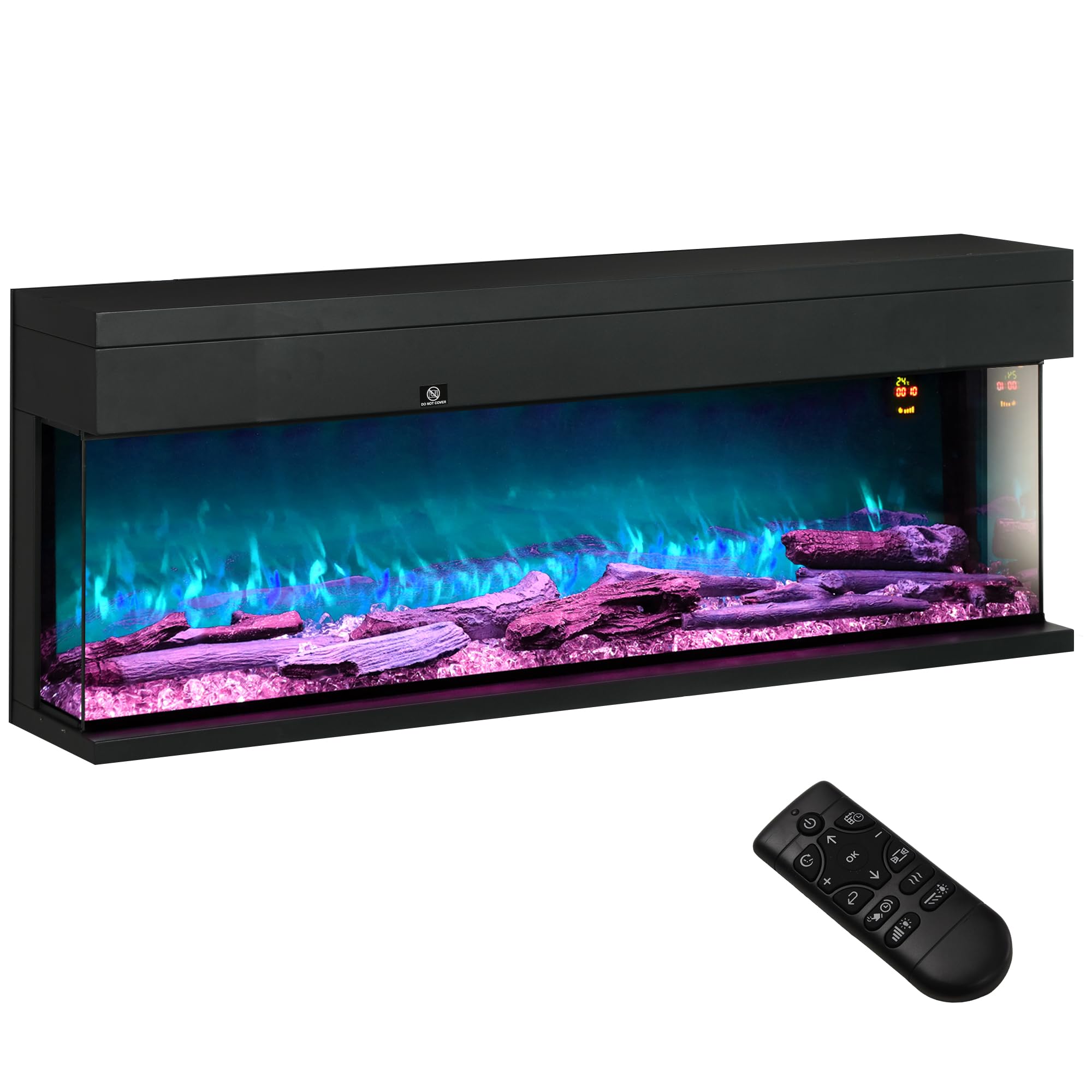 Homcom Black 127Cm Electric Fireplace Recessed, Insert, Wall Mount, Freestanding