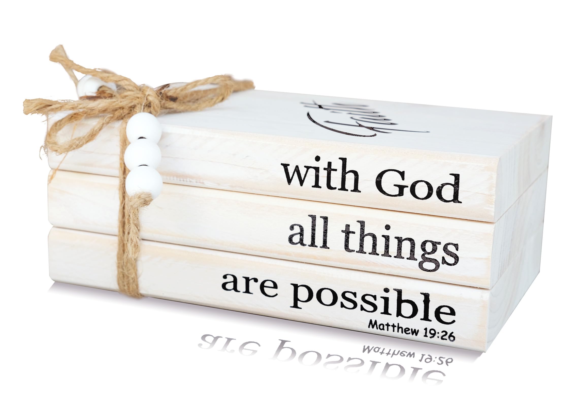 Gniynay With God All Possible Rustic Faux Books For Modern Home Decor - Stacked Books For Coffee Tables & Bookshelves - With God All Things Are Possible Wooden Sign