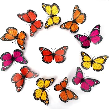 Hommtina 40 Pcs Monarch Butterfly Decorations for Crafts Premium Fake Butterflies Wall Decor for Home, Wedding, Party Purple mixed color