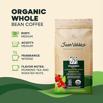Juan Valdez Organic Whole Bean Coffee, Balanced Roast, 16 oz