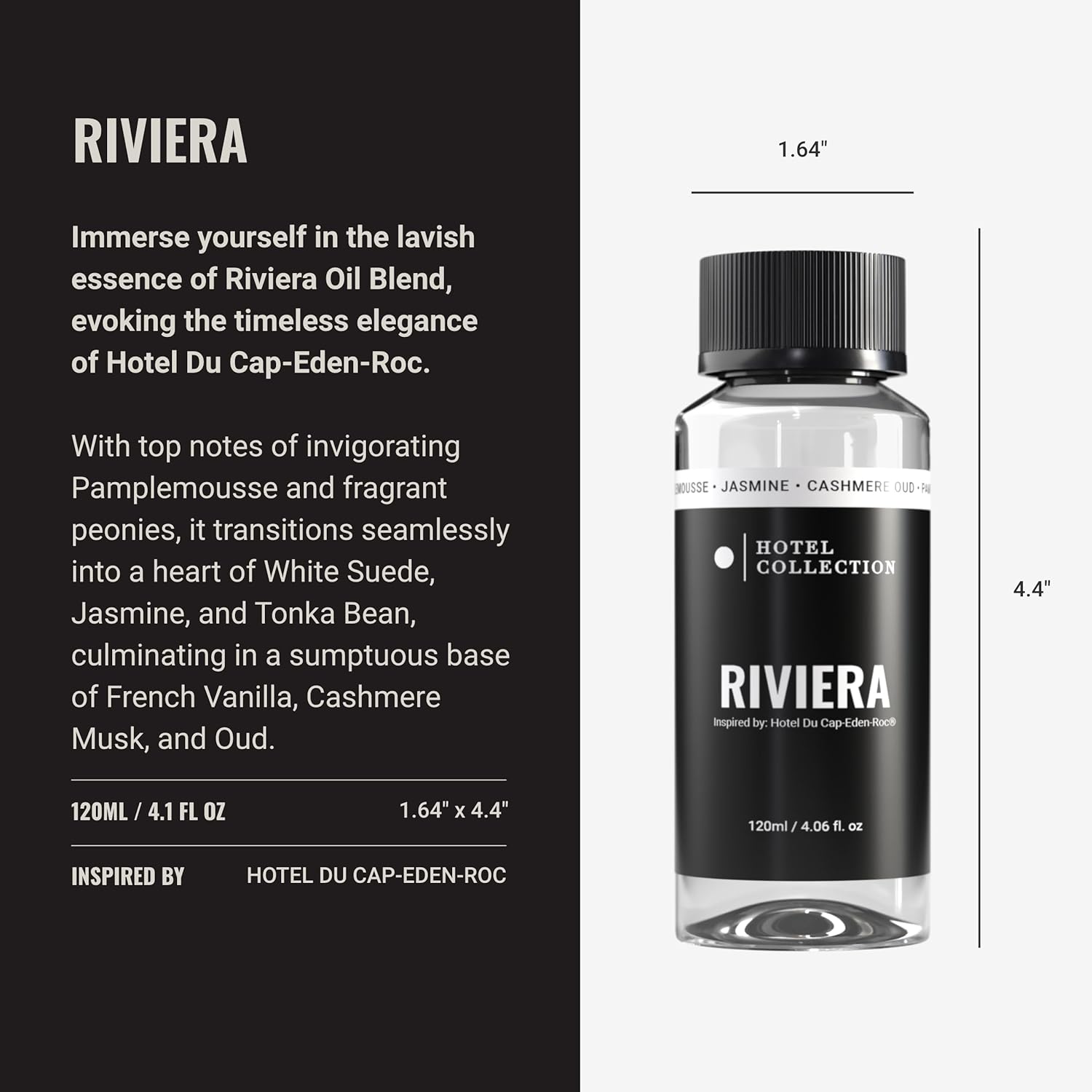 Hotel Collection Diffuser Oil - Riviera - Aromatherapy Essential Fragrance Oil - Pamplemousse, Jasmine, and Cashmere Oud - 120mL 4.1 Fl oz