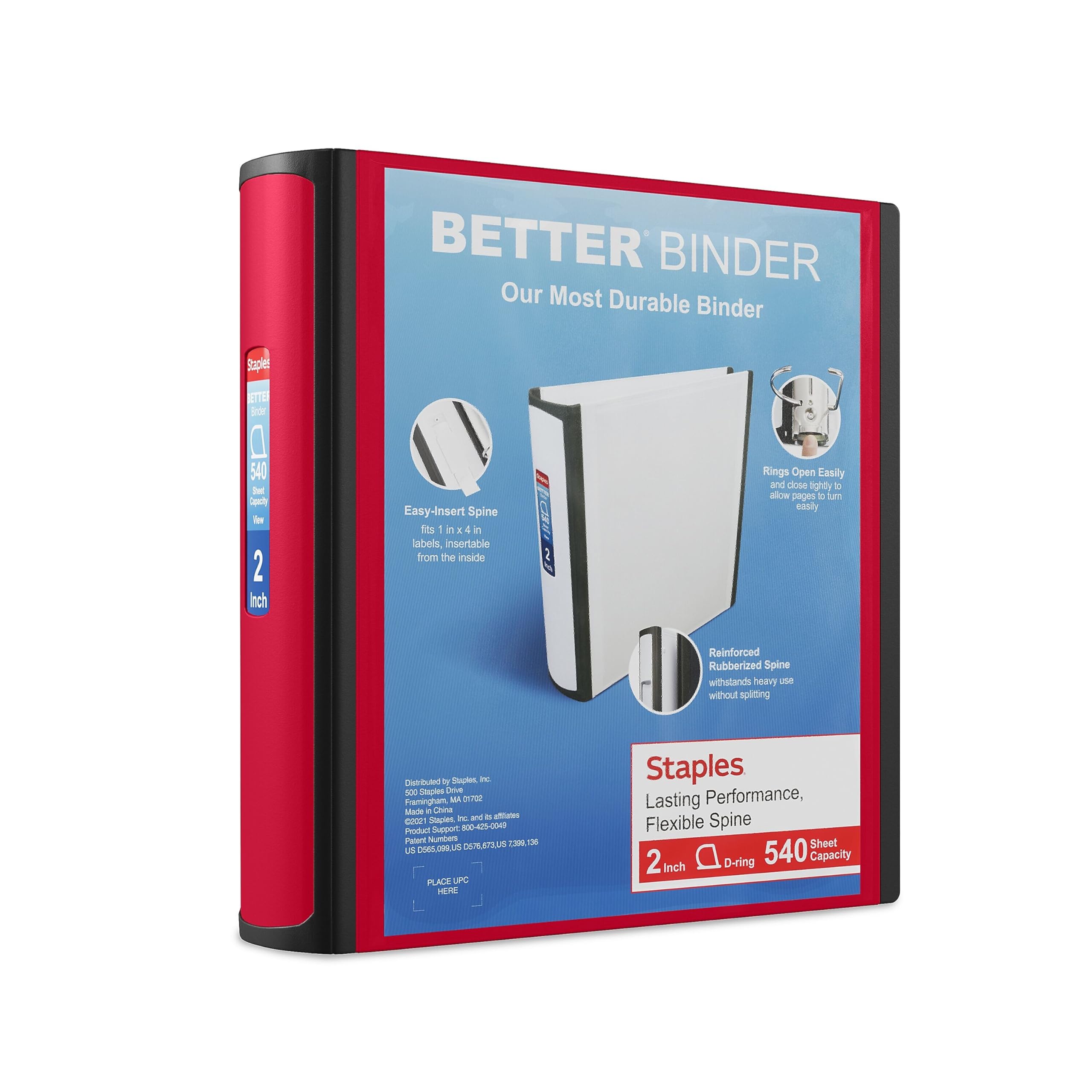 Staples 2-inch 3-Ring Better Binder, Red, 2/Pack (ST55877-CCVS)
