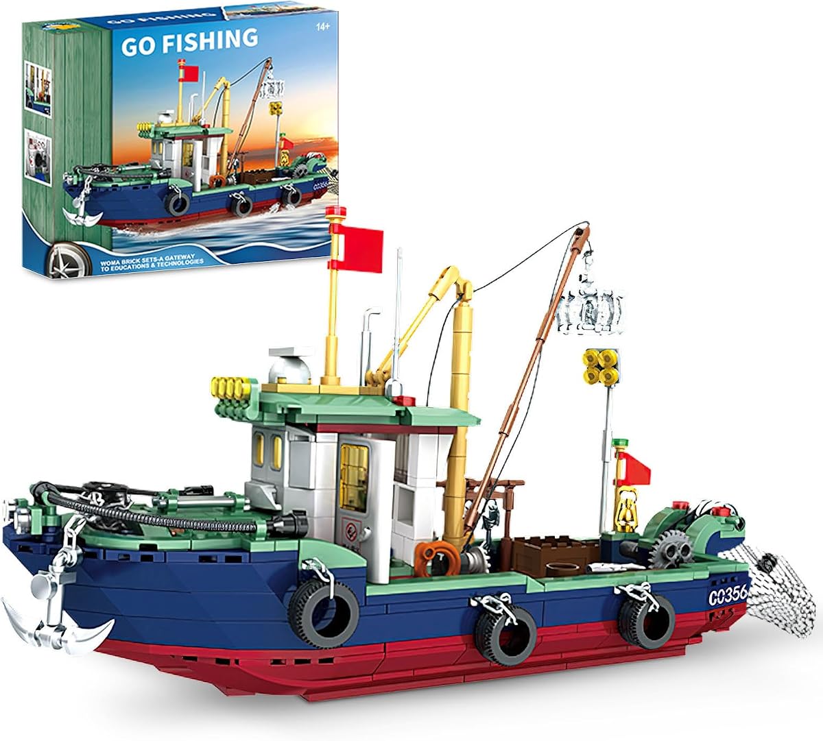 City Ocean Fishing Boat Building, Sea Fishing Ship Building Set (582 Pcs) | Collection Decoration, Gifts for Boys 6-12 Years Old, Compatible with Lego City Boat