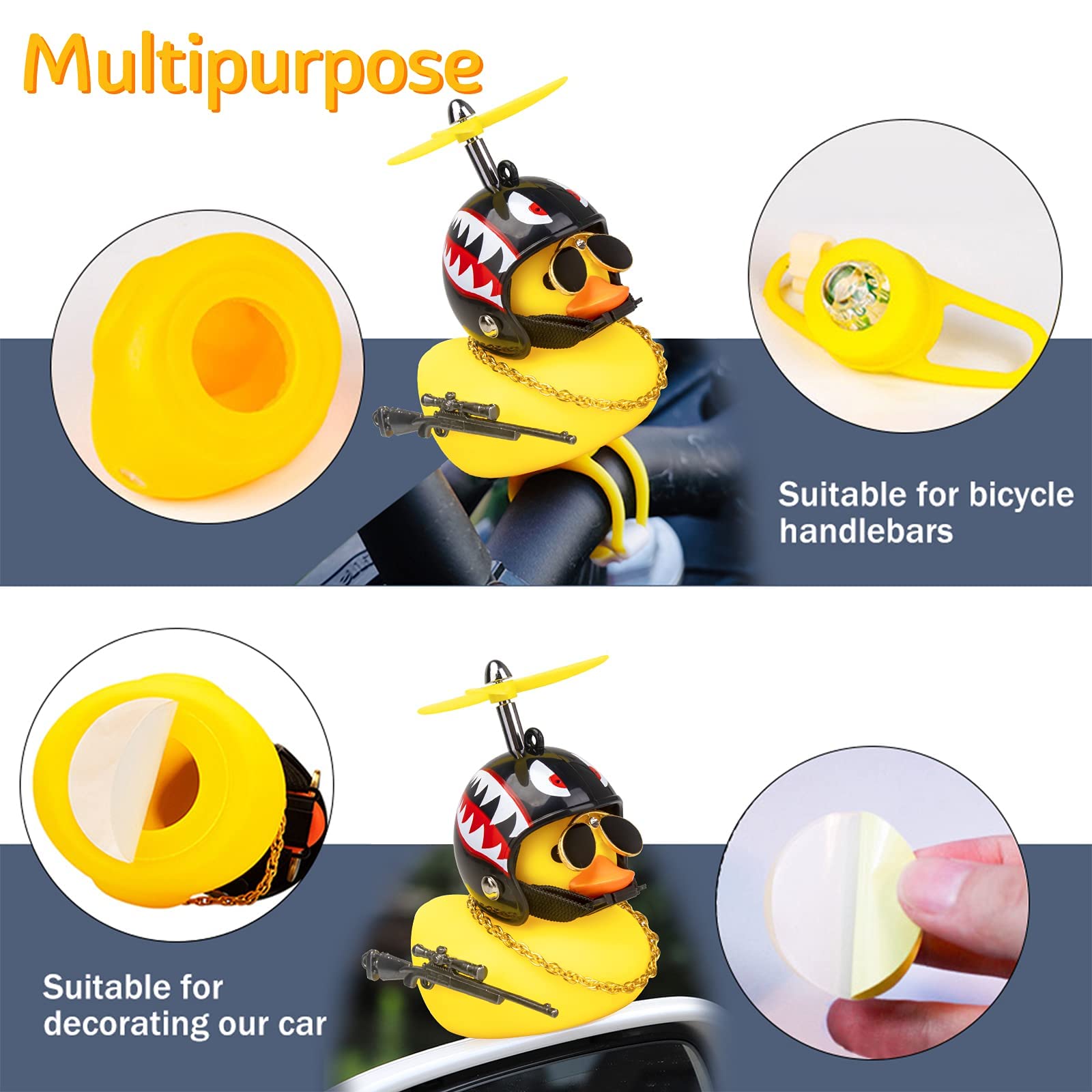 Adornos de pato de goma para automóvil, decoración de tablero de pato para apretar, decoración de bicicleta para ciclismo, motocicleta y accesorios de bicicleta (Shark-L&G) 4