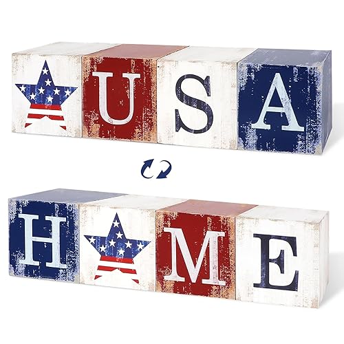 COCHIE 4th of July Decorations Wooden Stars, Patriotic Memorial Day