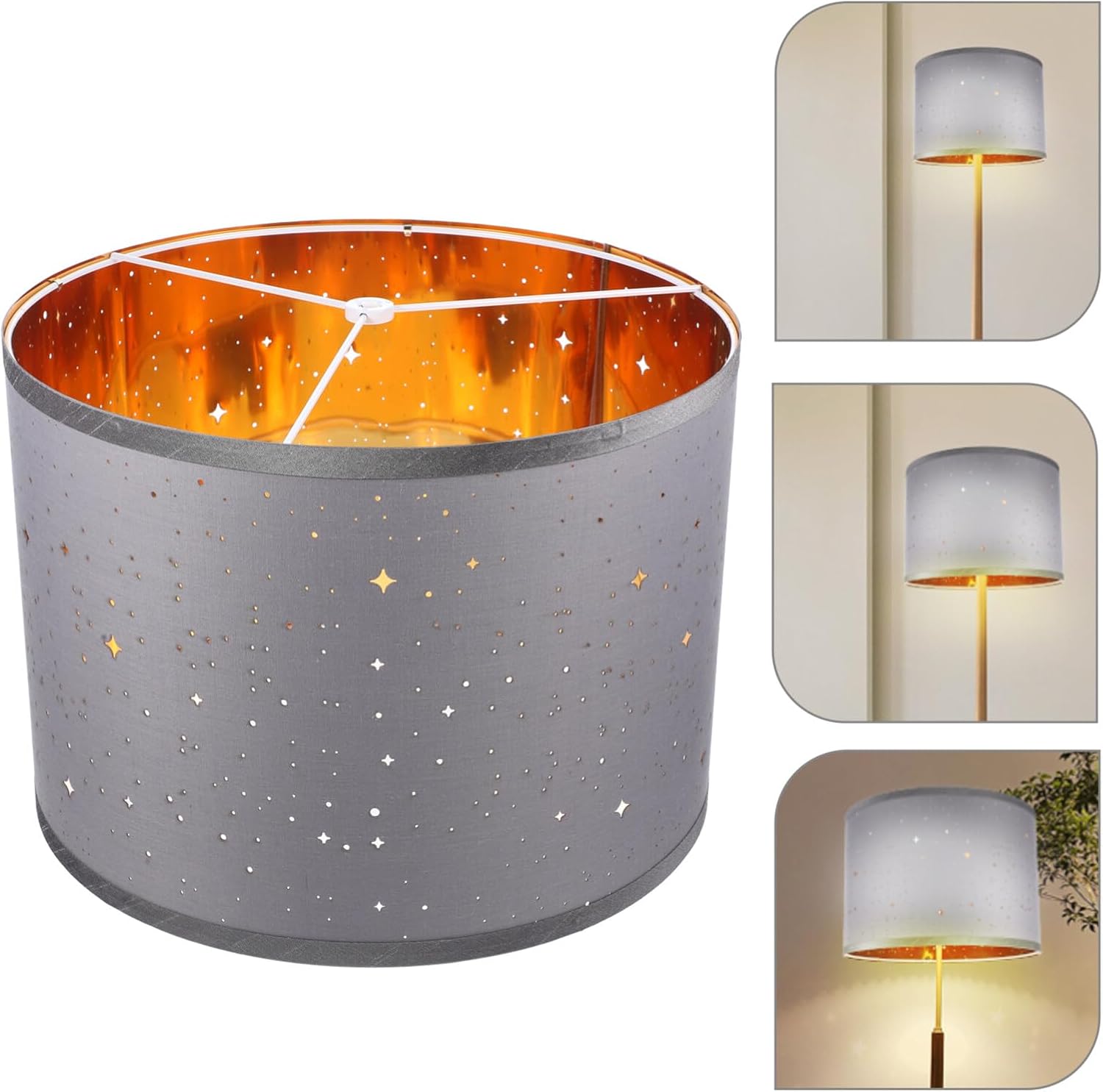 Table Lamp Shade Starry Drum Lamp Shade Replacement Star Barrel Lampshade Clip- On Natural Cloth Cylinder Light Cover for Chandeliers Table Desk Lamps Table Lamp Shades