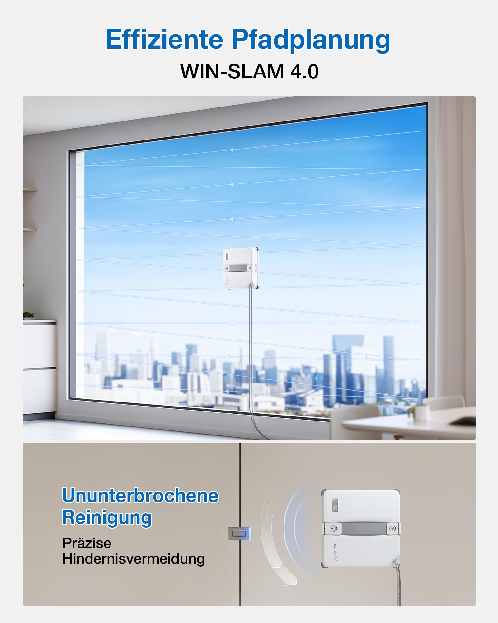 ECOVACS WINBOT Mini 2 Fensterputzroboter mit Eckbürsten & Ultraschallzerstäubung, Ultraschlank & Leicht für Schmale Fenster, Smarte Navigation, 6 App-Modi, 10-Stufiges Sicherheitssystem