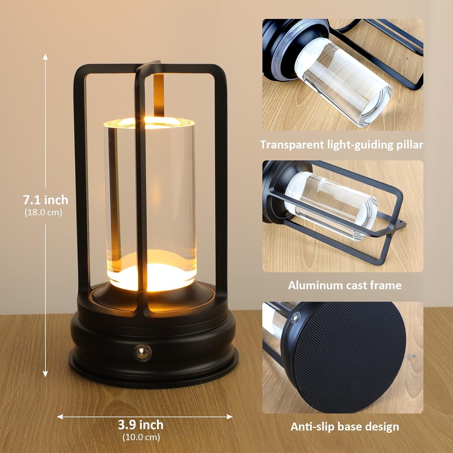 Portable Cordless Table Lamp - 2-Pack Rechargeable Table Lamp - Touch Control Lamp with 2000mAh Battery, 3000K Stepless Dimming Wireless Lamp for Bedroom, Dining Table, Counter & Living Room, Black