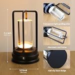 Black Rechargeable LED Table Lamp – Portable Crystal Lantern with Touch Control, 3-Color Dimmable Light, 2000mAh Battery for Indoor & Outdoor Use