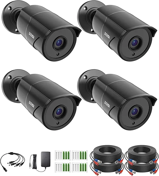 ZOSI 4 Pack 1080p Home Security Cameras with Audio Recording,Built-in Microphone,2MP 1920TVL HD-TVI Outdoor Indoor CCTV Cameras with 120ft IR Night Vision Weatherproof Surveillance Bullet Ca