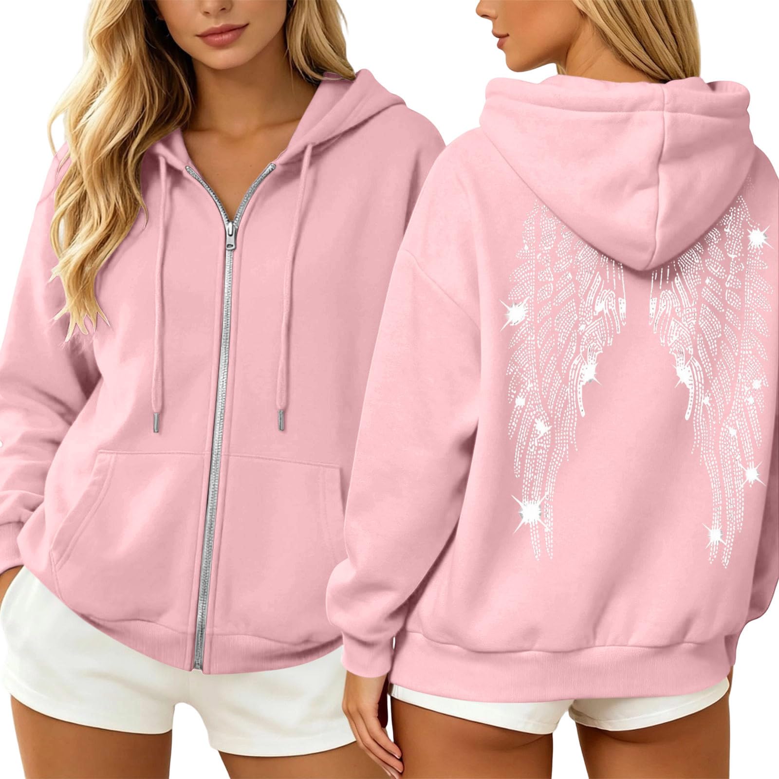 Hoodie Damen Kapuzenpullover Glitzer Streetwear Y2K Hoodies Sweatshirt