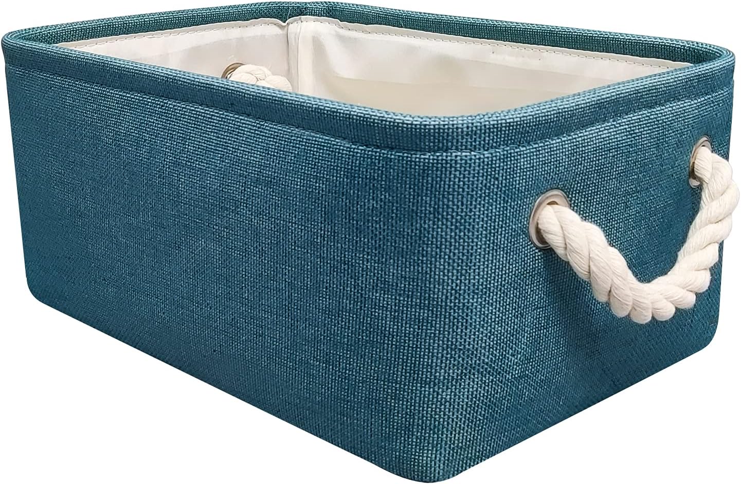 Protecu Storage Bins - Storage Baskets for Organizing with Cotton Rope Handles | Fabric Baskets for Gifts Empty for Home Office Toys Kids Room Clothes Closet Shelves(Blue, 12.2x8.3x4.7inch)