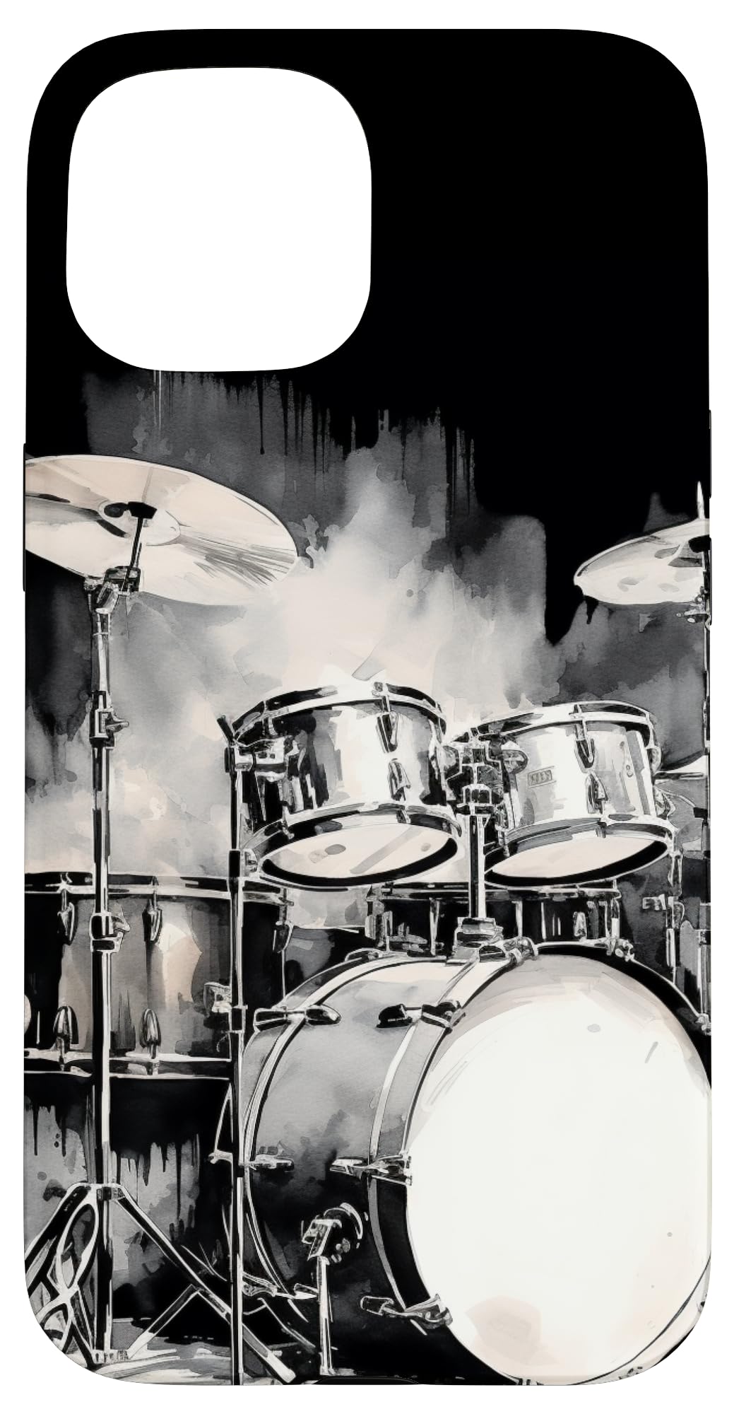 Watercolor Drum Set Drawing Black Case for iPhone 15