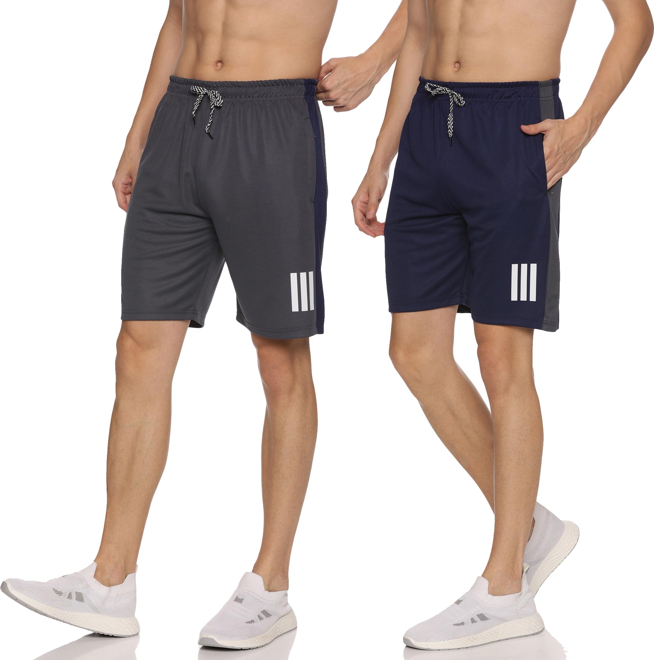 Men's Sports Shorts Pack of 2 Polyester with 2 Zipper Pockets (2XL, D8)-picture-24