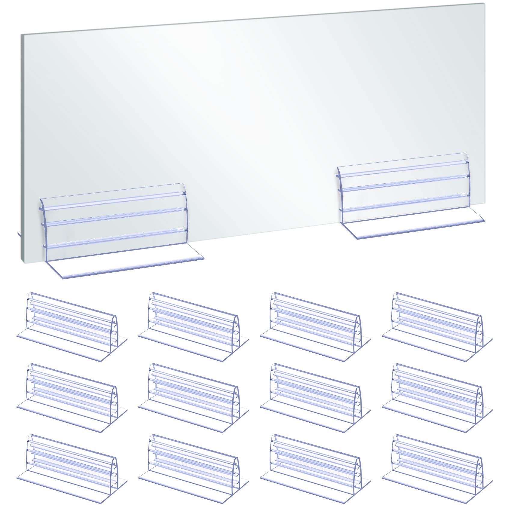 OIIKI 12PCS Self Adhesive Sneeze Guard Holder, Acrylic Panels Holder, to Fasten & Line Up Plexiglass Panels & Acrylic Sheets from 1/8" to 1/4" Thick