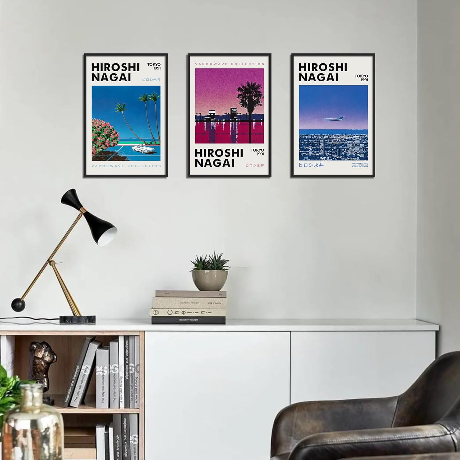 Japanese Canvas Wall Art, Framed Hiroshi Nagai Vaporwave Poster for Room Aesthetic, Set Of 3 Retro 90s Japanese Manga Colorful Art Print, Modern Japanese Landscape Art 24x36in Japanese Canvas Wall Art, Framed Hiroshi Nagai Vaporwave Poster for Room Aesthetic, Set Of 3 Retro 90s Japanese Manga Colorful Art Print, Modern Japanese Landscape Art 24x36in