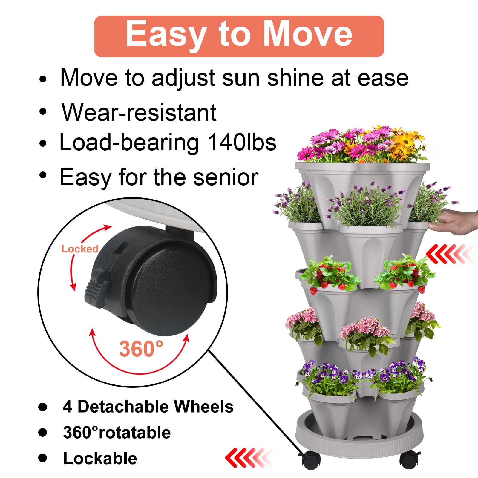 GameXcel 2 Fioriere Verticali Impilabili A 4 Ripiani | Vaso Da Giardino Per Fragole, Erbe E Fiori, Con Ruote E Attrezzi Inclusi