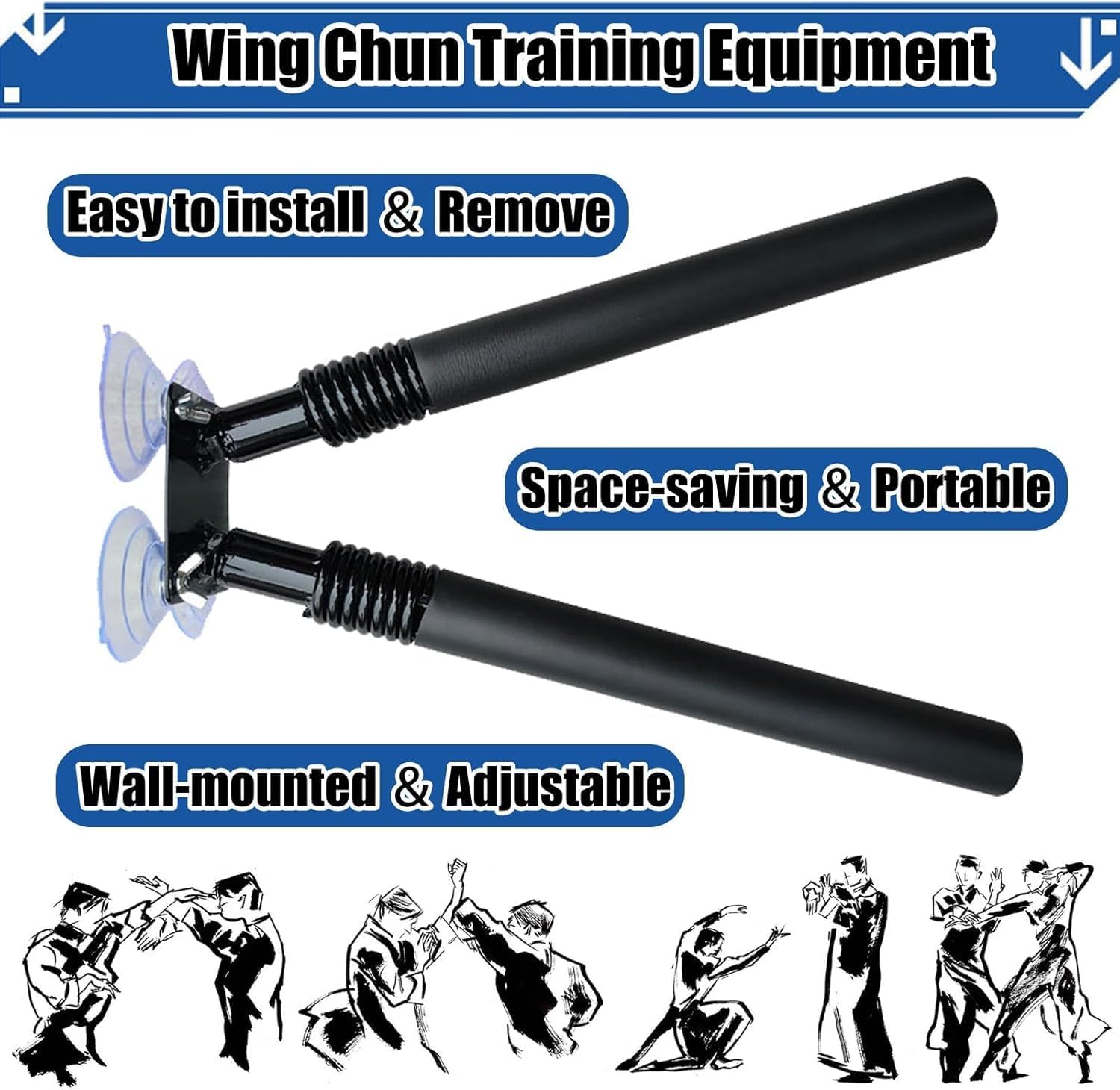 Wing Chun Dummy for Martial Arts Training, Wing Chun Dummies Training Device Set, Portable Chinese Kung Fu Trainer for Smooth Wall, Spring Arms ＆ Leg Wall Mount Wing Chun Dummy