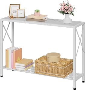 Tajsoon Console Table 41.8”, 2-Tier Entryway Table Narrow Sofa Table with Shelves, Entrance Table with Stable X-Frame, for Entryway, Hallway, Living Room, Foyer, Corridor, Office, White