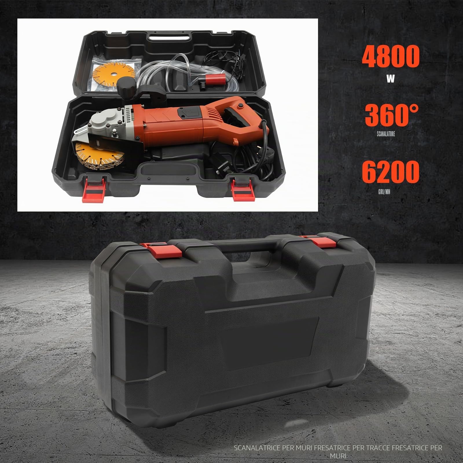 Fresa da parete per calcestruzzo, scanalatore 4800 W, 6200 rpm, sega per calcestruzzo con pompa dell'acqua, con 5 lame