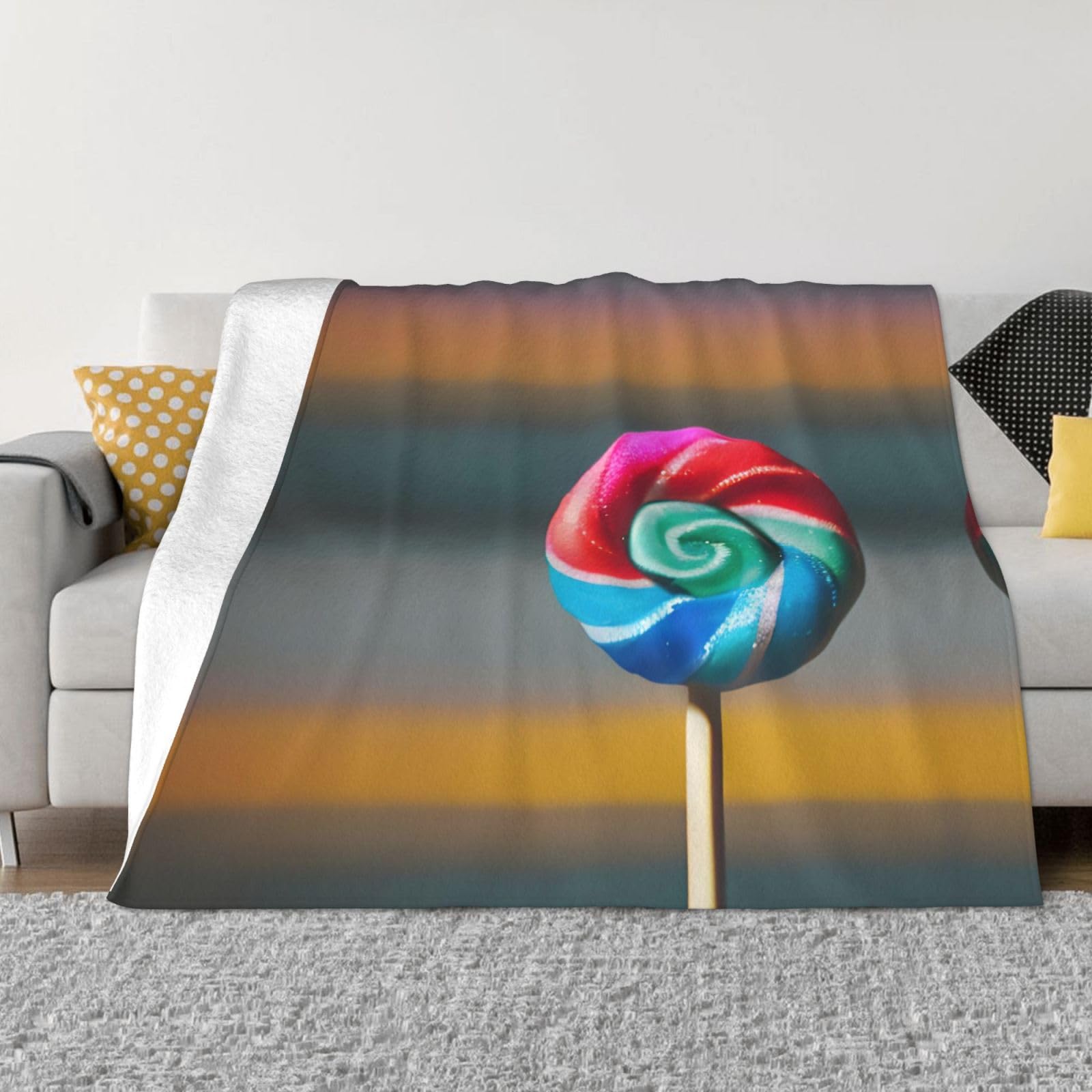 Couverture polaire douce motif sucettes en peluche flanelle toutes saisons pour lit et canapé.