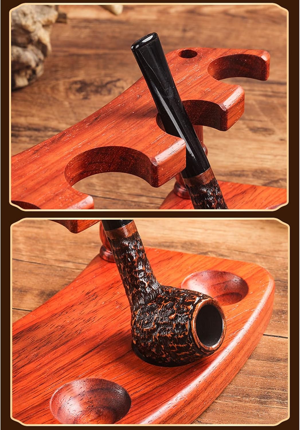 Tobacco Pipe Stand Holder for 5 Smoking Pipes, Wood Pipe Rack Display 5 Slots Design