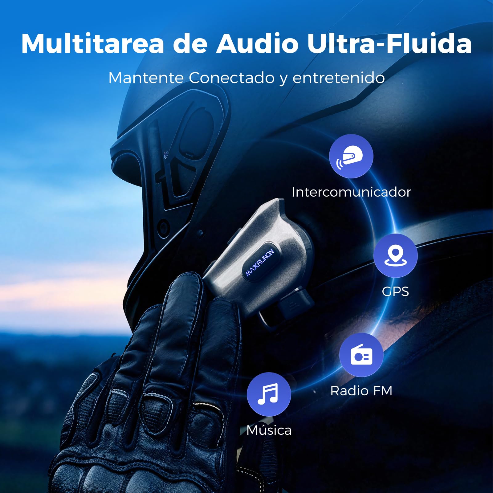 2Y Intercomunicador Casco Moto Bluetooth, 2 Motociclistas Intercom, Cancelación de Ruido, Emparejamiento Universal, Audio Multitarea, IPX5, FM
