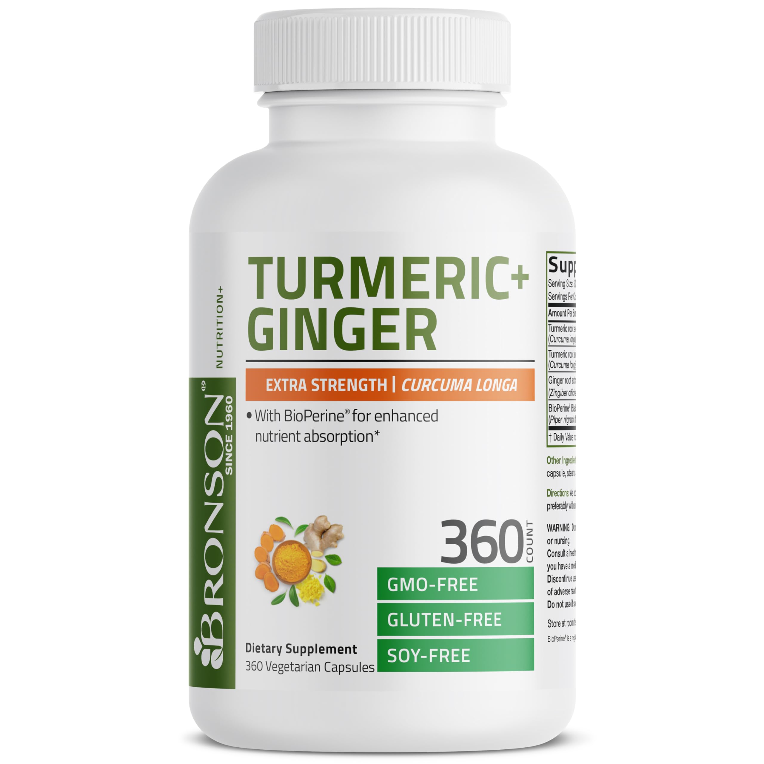Bronson Turmeric + Ginger with BioPerine, 360 Vegetarian Capsules — Amazon image 4