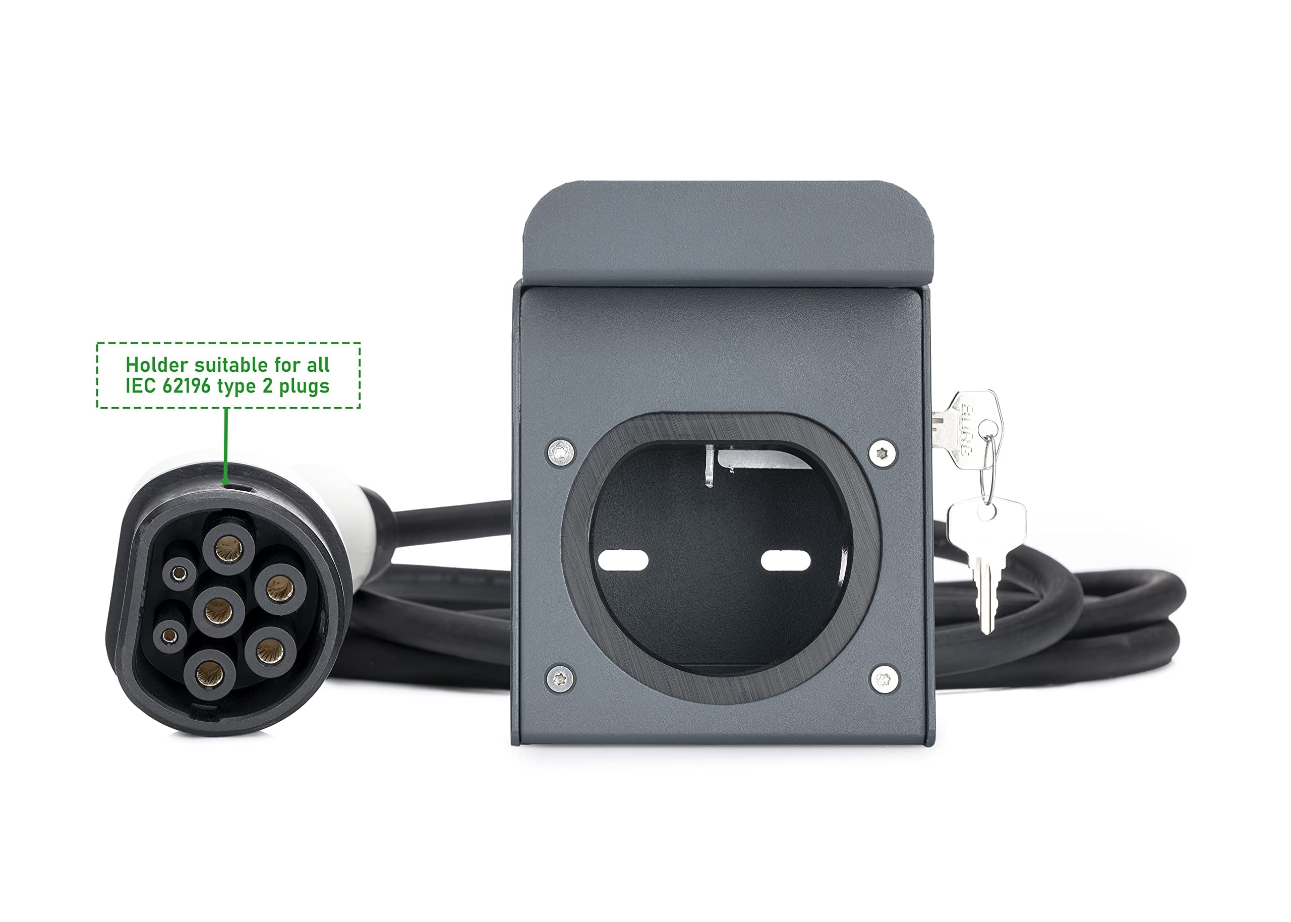Supporto Premium Universale per Wallbox in Alluminio con Tetto e Presa 16A, 3,7kW (Tetto, Antracite, Supporto per Cavi con Serratura)