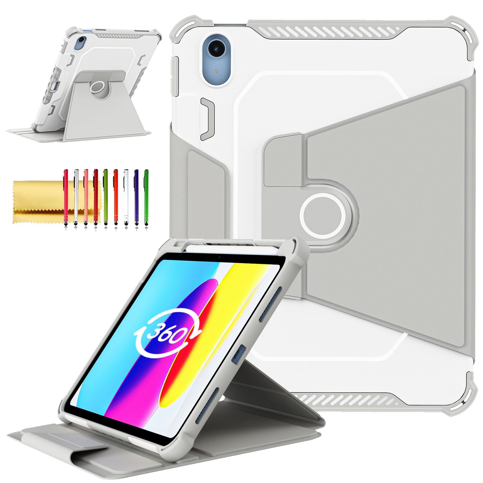 Rotating Case for iPad 11" A16 2025 / iPad 10th Generation 10.9" 2022 Smart Cover with Pencil Holder, Techcircle [Corner Protection] Hybrid TPU+PC