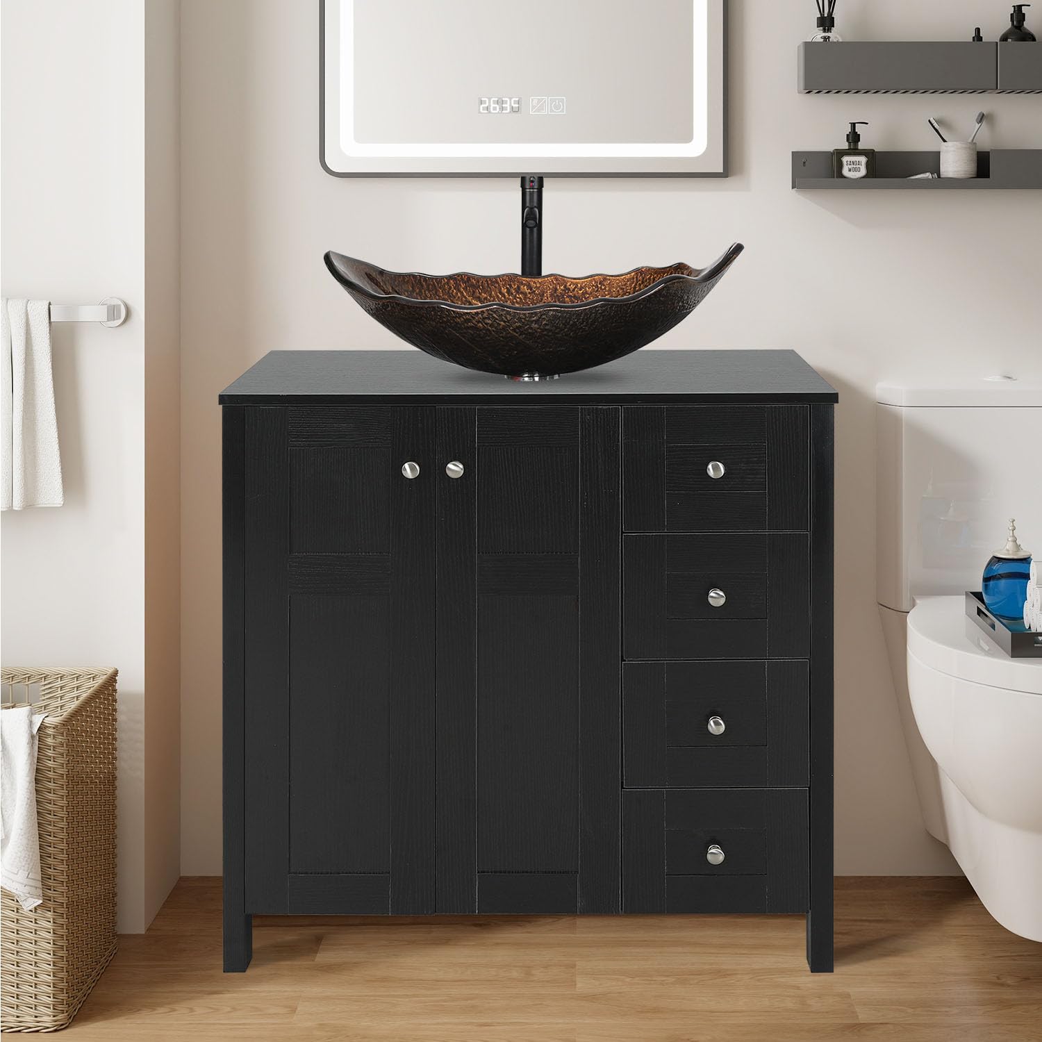 Amazon.com: SOLIDEE Traditional 32 Inch Bathroom Vanity Set in Black ...