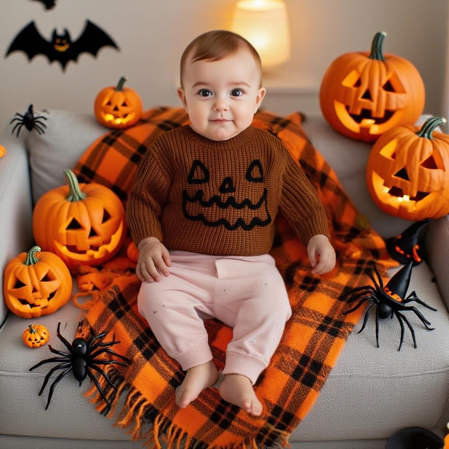 Halloween Clothes Sweater Toddler Baby Boy Girl Pumpkin Face Sweater Warm Pullover Sweatshirt Knitwear Fall Winter Clothes - Image 2
