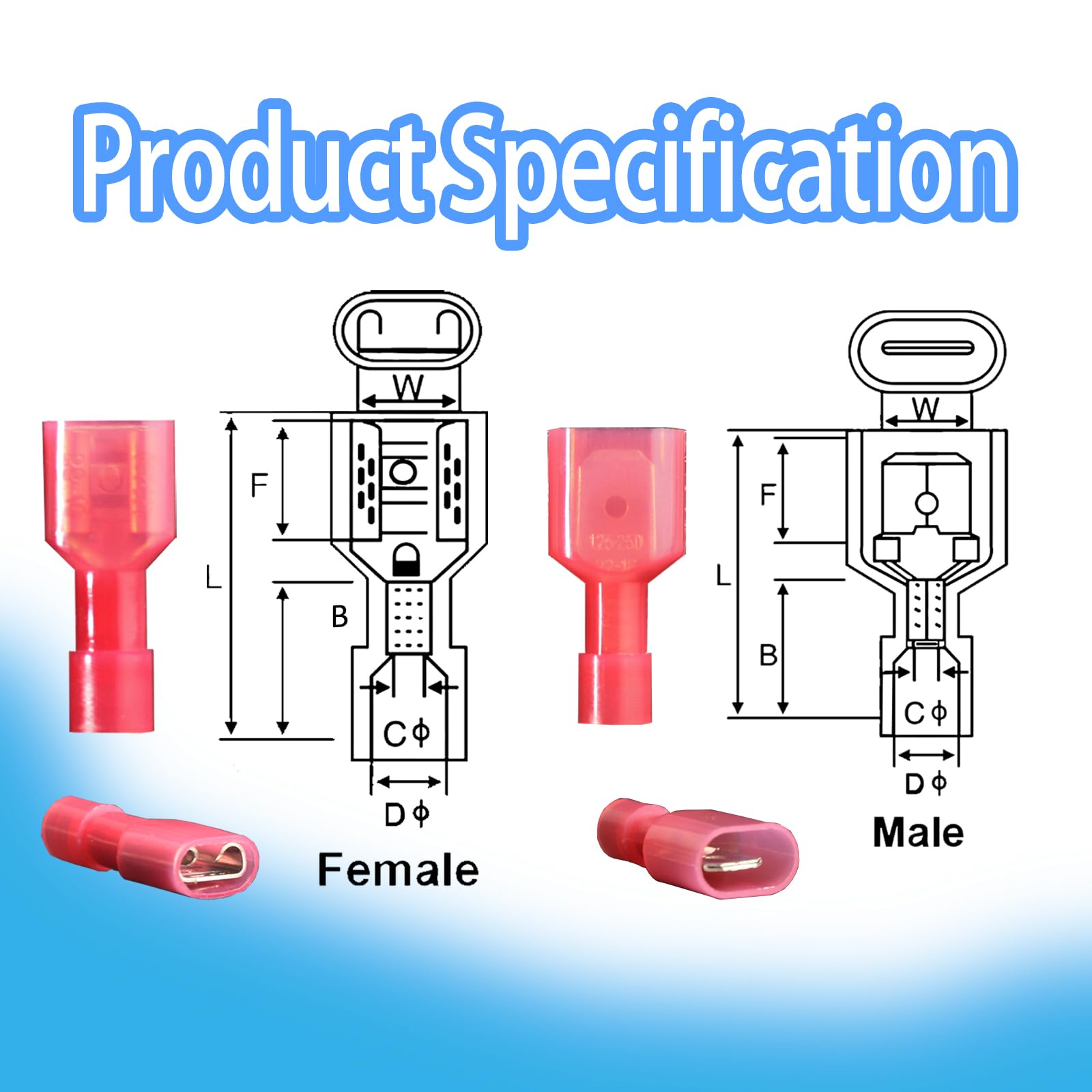 50 Stück 22-10 AWG Nylon-Flachsteckverbinder-Set, männlich und weiblich, isoliert, elektrisch, isoliert, kaltgepresste Terminals für Automobile