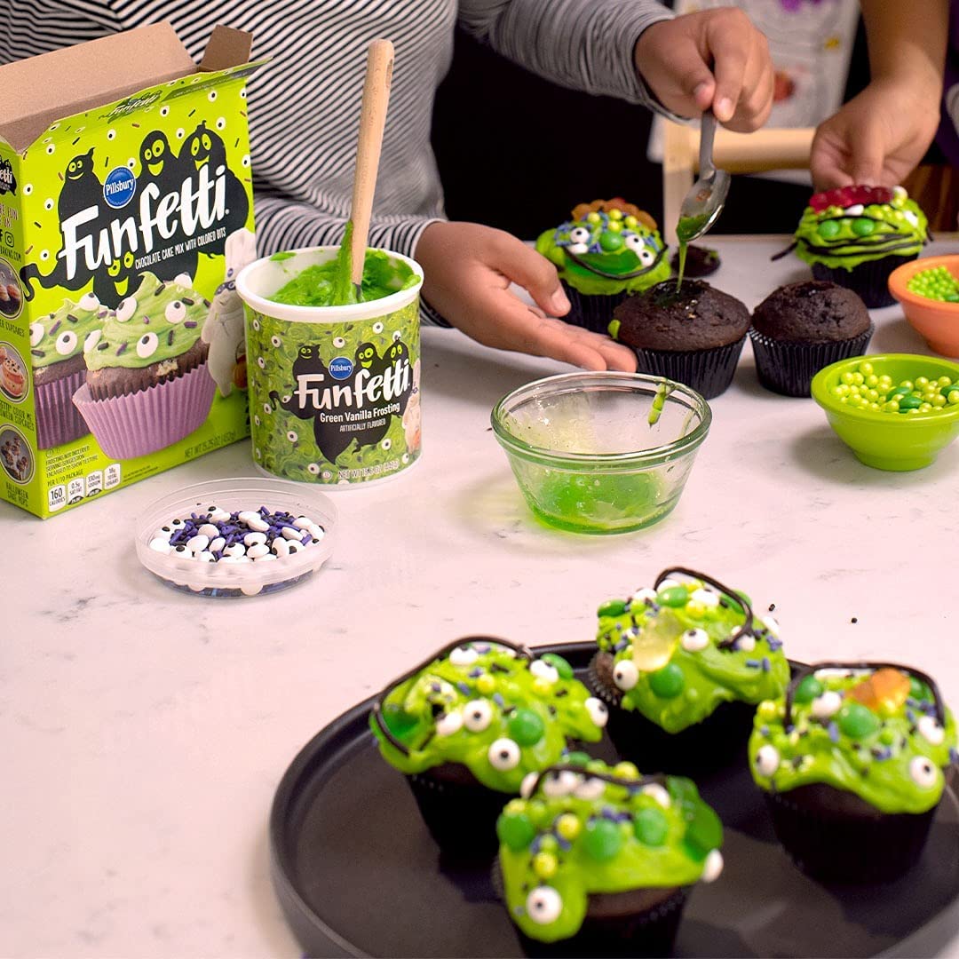 Funfetti Halloween Bundle, 2 Chocolate Cake Mixes, 1 of each Green and Orange Vanilla Frosting