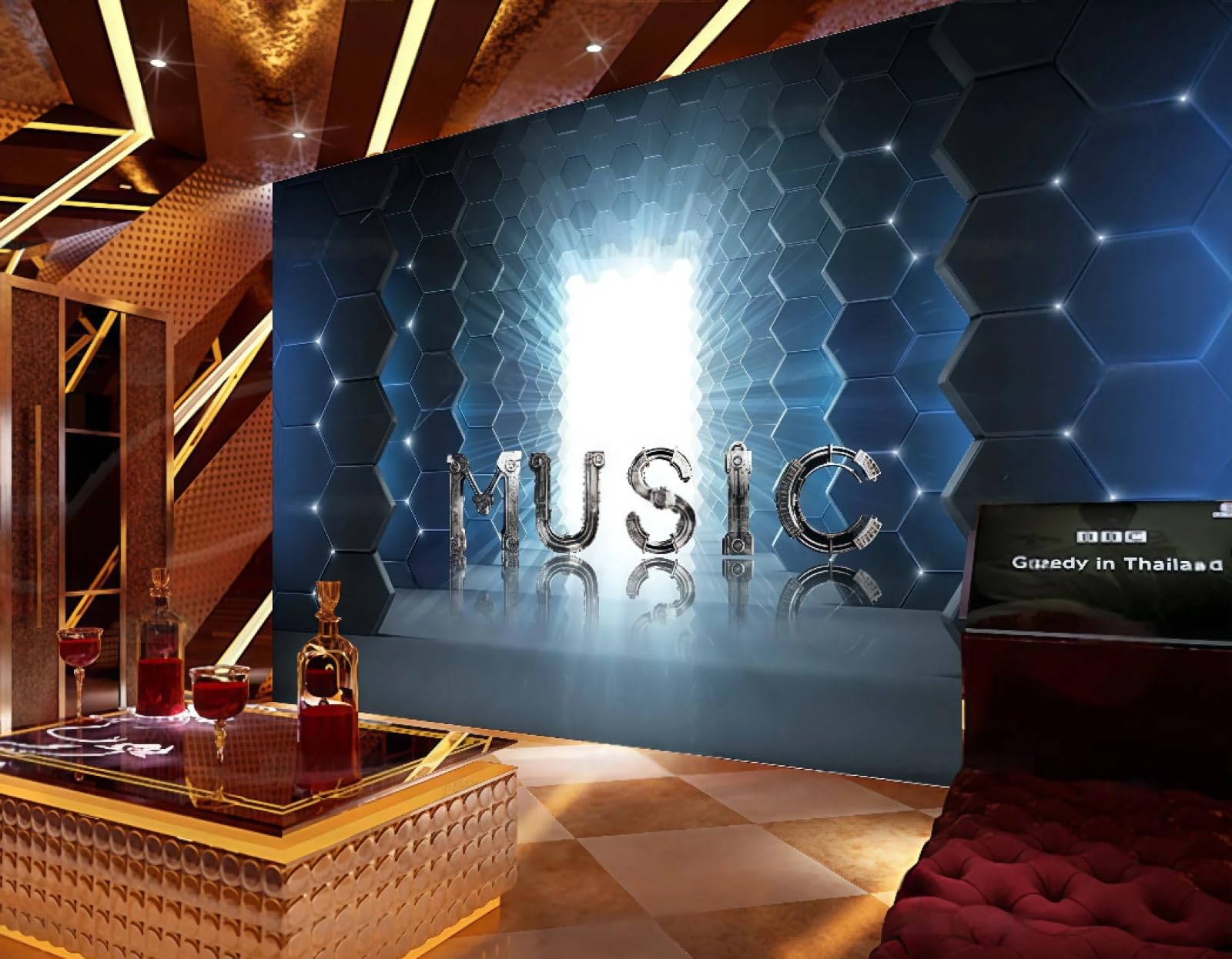 Carta Da Parati Tridimensionale Blu Avenue Of Stars Musica Meccanica Bar A Tema Ristorante Occidentale Sfondo Murale Carta Da Parati Del Tè Pomeridiano Caffetteria,3D,200x140 Cm