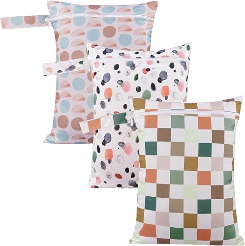 Happy Flute Juego de 3 bolsas húmedas con cremallera, impermeables, lavables, bolsas de viaje, playa, piscina, bolsa de gimnasio para pañales de