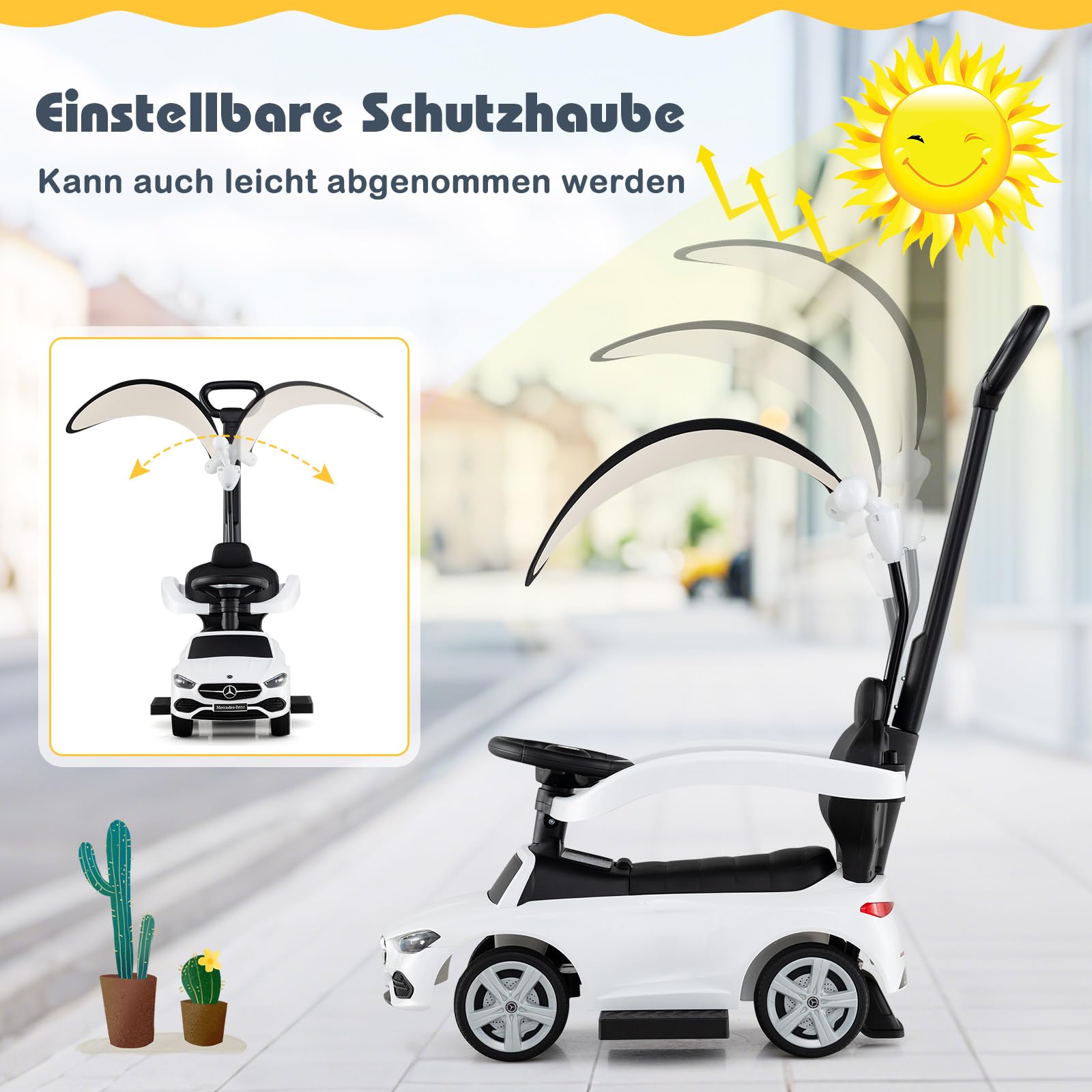 COSTWAY Mercedes-Benz Rutschauto, 3-in-1 Rutschfahrzeug mit Schiebegriff, Stauraum & Lenkschieber, Schiebauto mit Hupe & Sound, Rutscher Auto für Kinder ab 1 Jahr (Weiß)