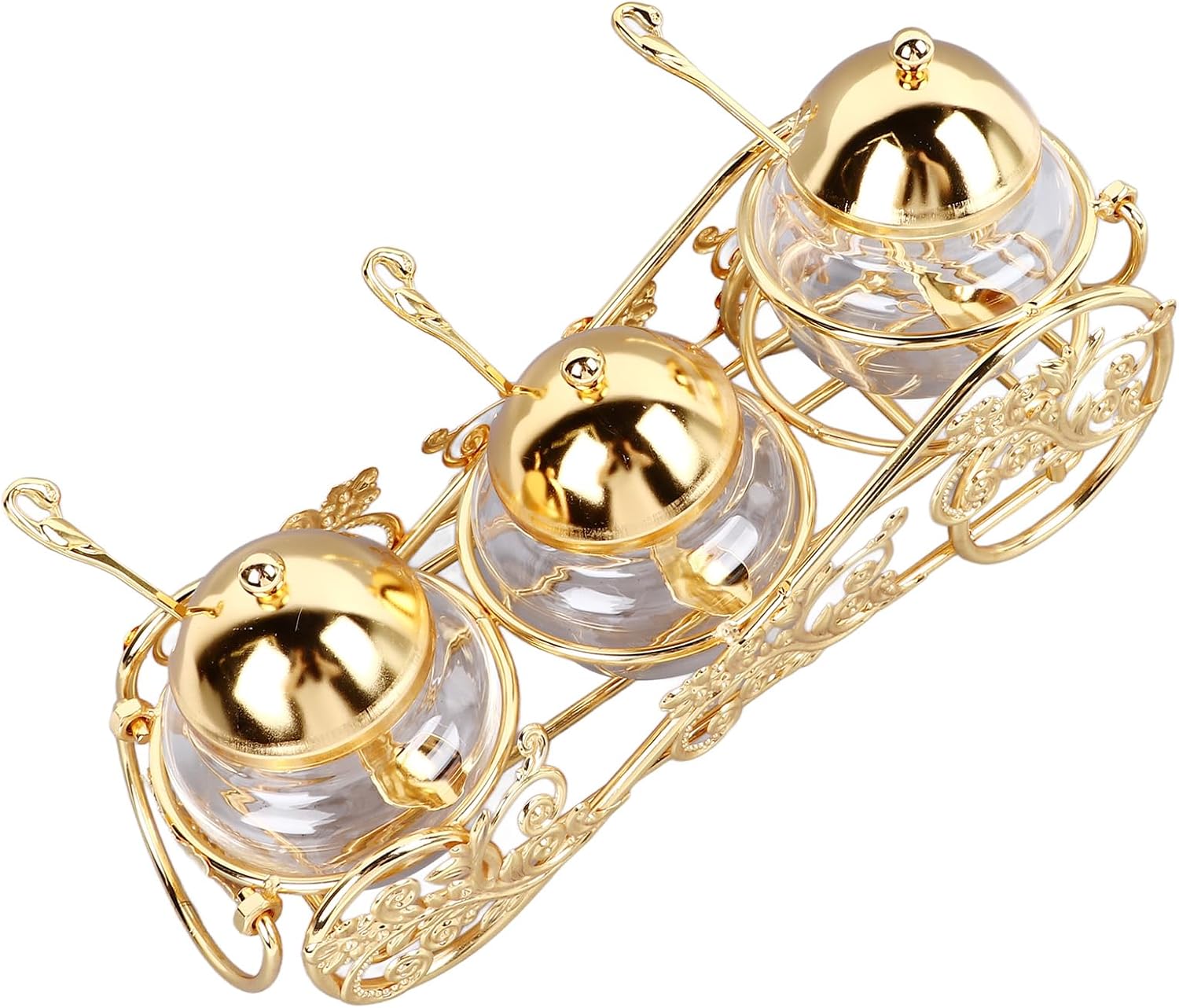 Sugar Bowl, Elegant Gold Glass with Lid and Spoons, Seasoning Jar Set for Coffee Bars, Restaurants, Home Kitchens