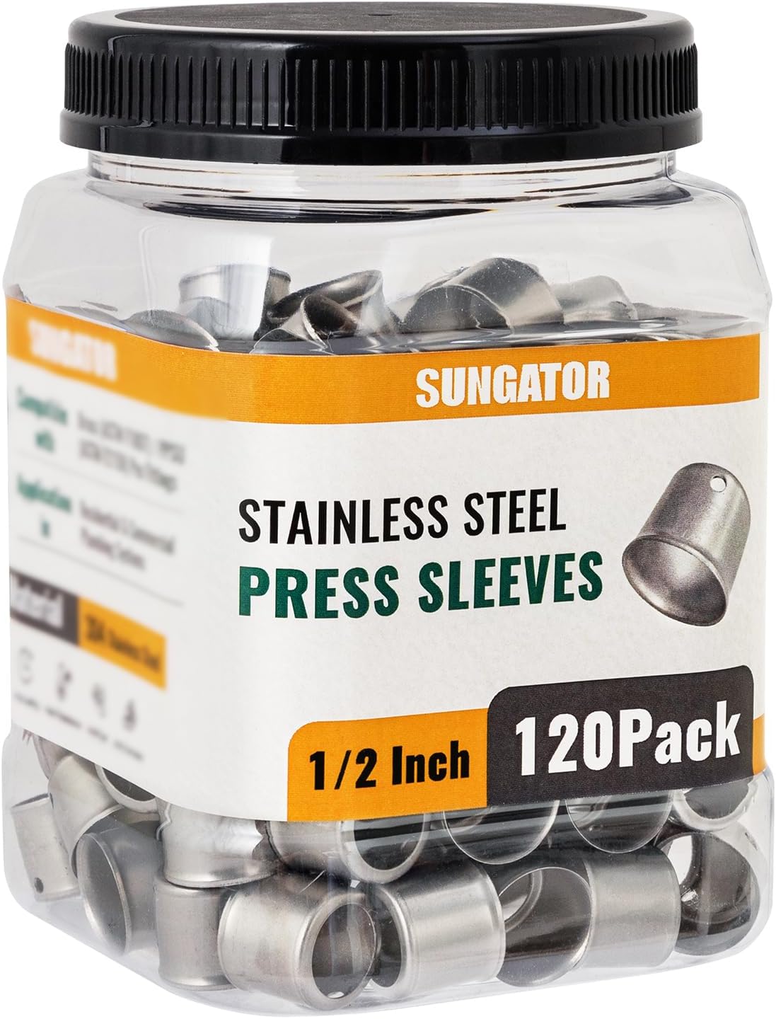 60 Pack 3/4" Pex Stainless Steel Press Sleeves, SUNGATOR 3/4'' Press Sleeves for 3/4 Inch Pex Pipe, Brass or Poly PPSU Pex Fittings
