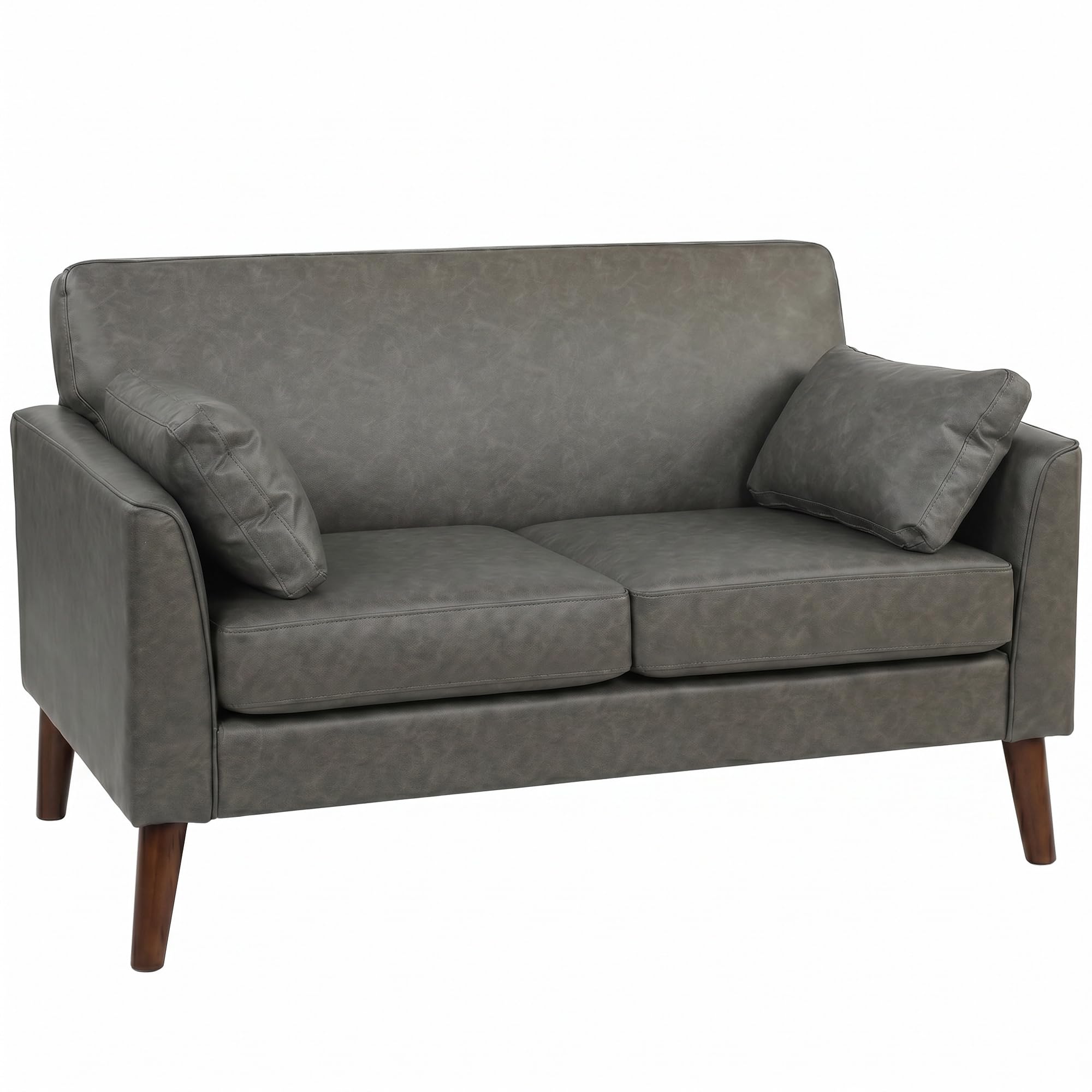 HOMCOM 2 Seater Sofa 132 cm PU Leather Upholstered for Small Space Grey