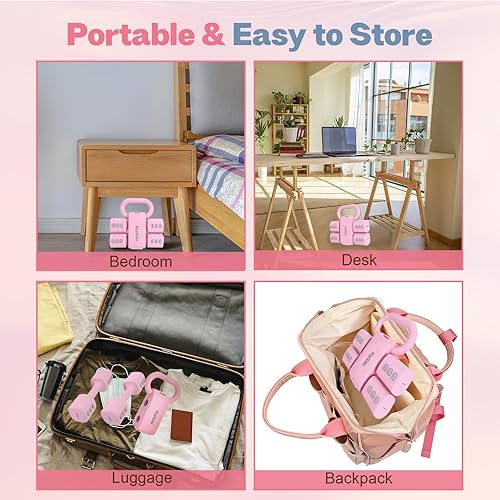 Miniatura 7 de Juego de 2 mancuernas ajustables 4 en 1 para mujer, con ajuste rápido, juego de pesas de mano de 2, 3, 4 y 5 libras para gimnasio en casa y